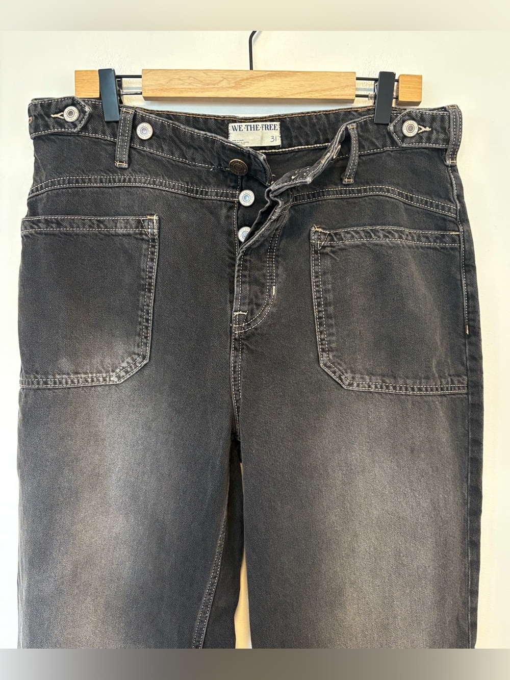 Free People Black Wide-Leg High-Rise Rolled Cuff Jeans EUC Size 31 - Picture 9 of 11